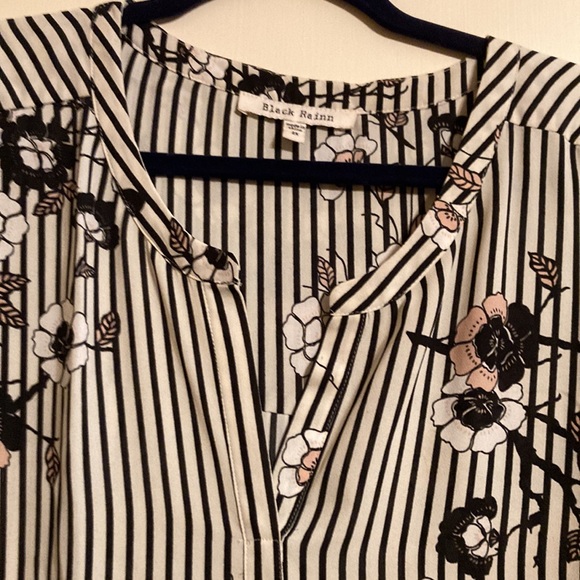 Black Rain stripe and floral black white pink shirt - Picture 2 of 5